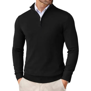 Men's Classic Half-Zip Sweater - Long Sleeve with Ribbed Cuffs