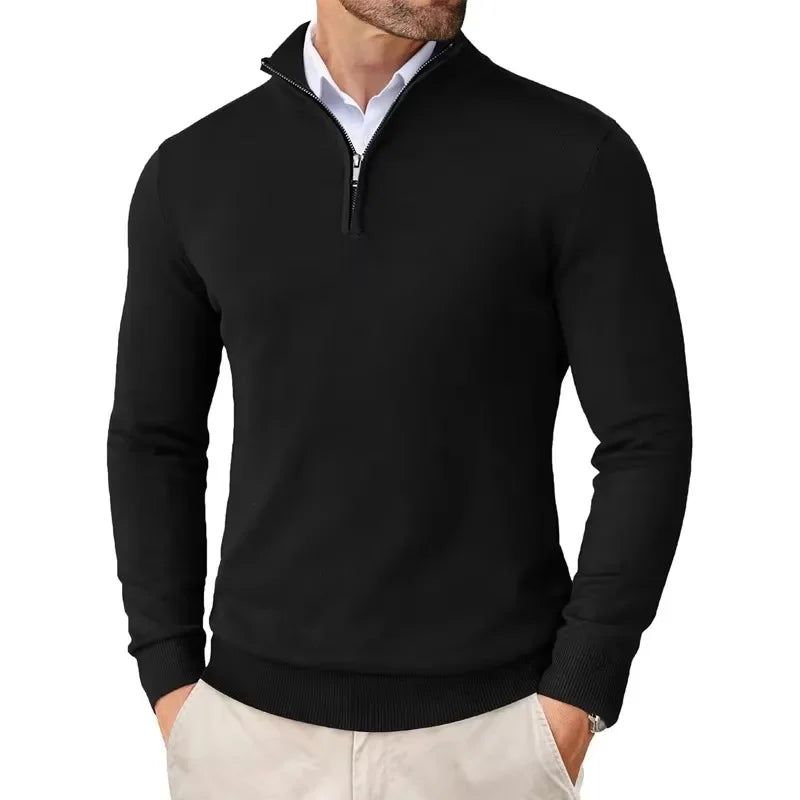Men's Classic Half-Zip Sweater - Long Sleeve with Ribbed Cuffs