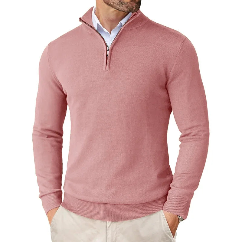 Men's Classic Half-Zip Sweater - Long Sleeve with Ribbed Cuffs