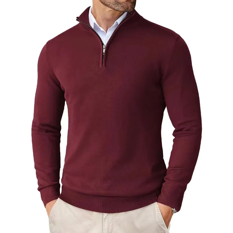 Men's Classic Half-Zip Sweater - Long Sleeve with Ribbed Cuffs