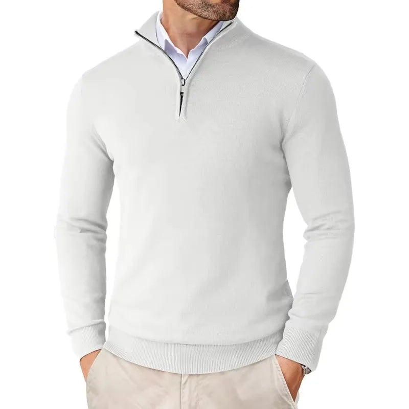 Men's Classic Half-Zip Sweater - Long Sleeve with Ribbed Cuffs