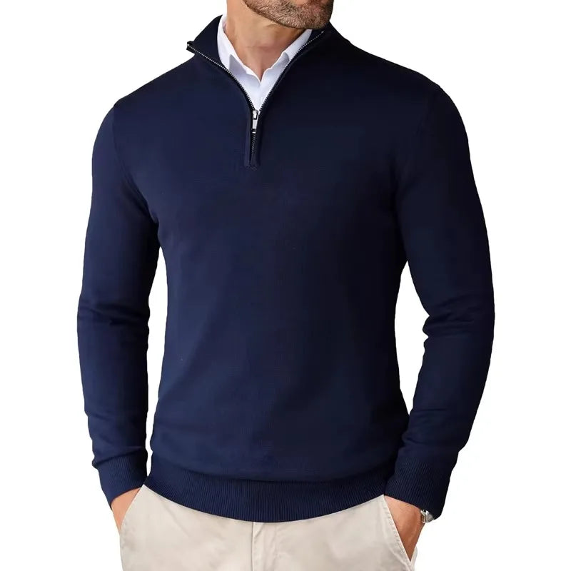 Men's Classic Half-Zip Sweater - Long Sleeve with Ribbed Cuffs