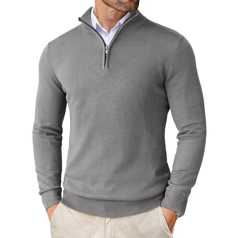Men's Classic Half-Zip Sweater - Long Sleeve with Ribbed Cuffs