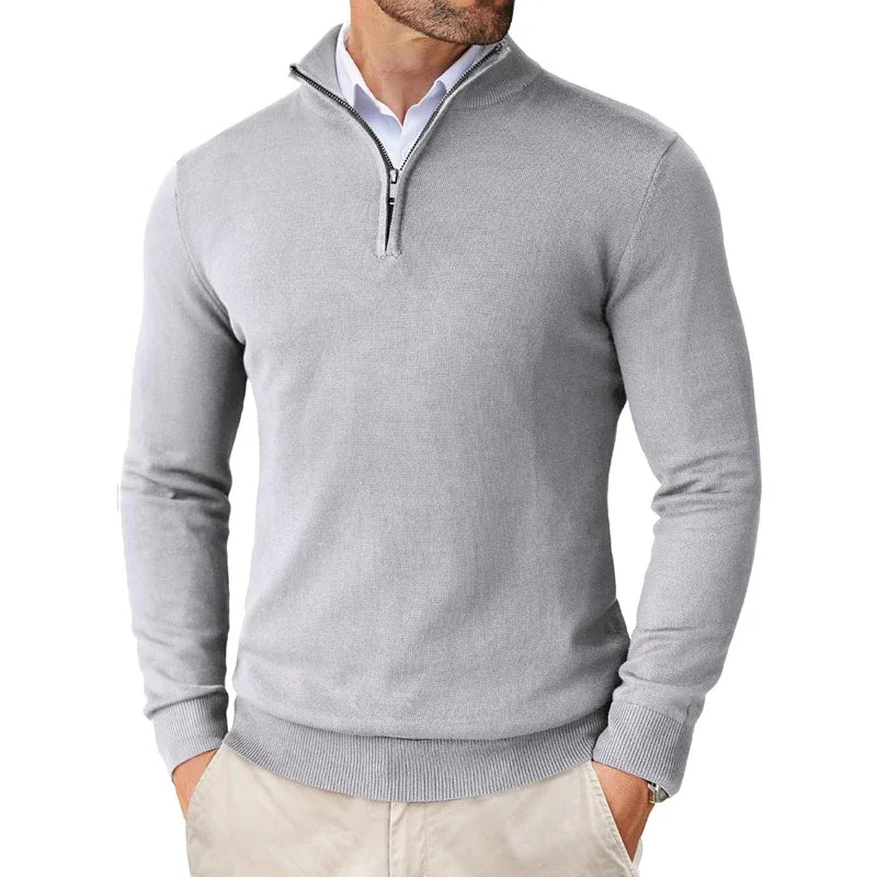 Men's Classic Half-Zip Sweater - Long Sleeve with Ribbed Cuffs