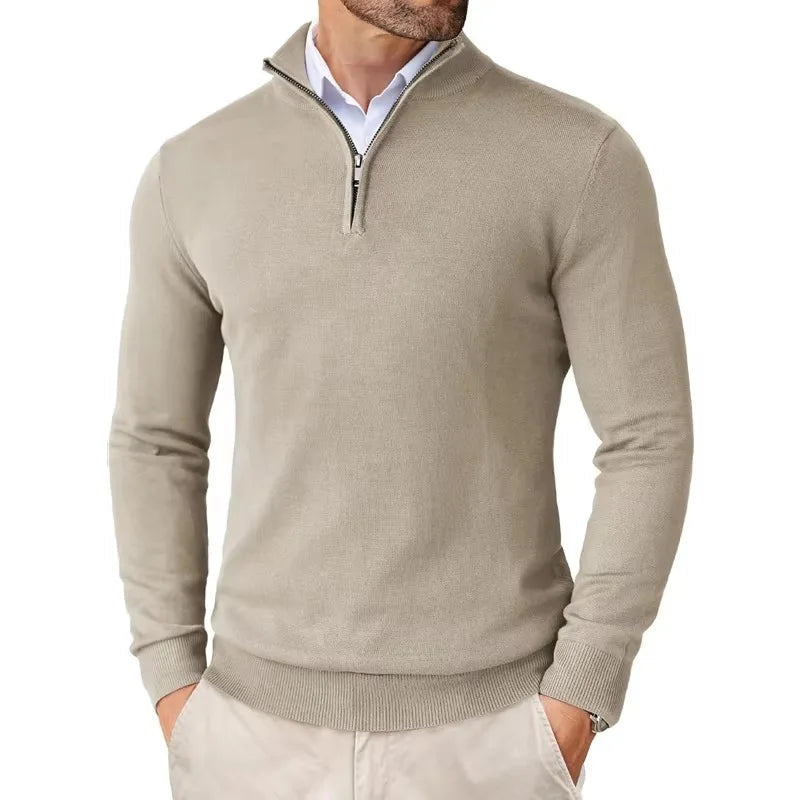 Men's Classic Half-Zip Sweater - Long Sleeve with Ribbed Cuffs