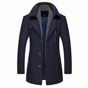Men's Classic Trench Coat - Double-Breasted with Button Closure and Side Pockets
