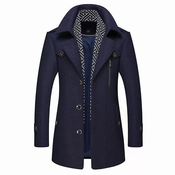 Men's Classic Trench Coat - Double-Breasted with Button Closure and Side Pockets