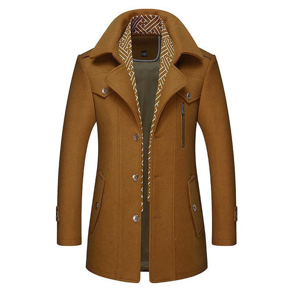 Men's Classic Trench Coat - Double-Breasted with Button Closure and Side Pockets