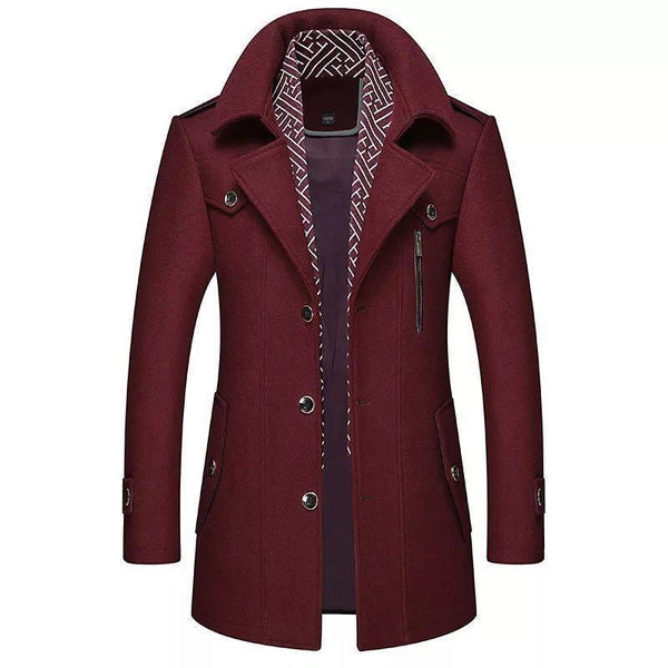 Men's Classic Trench Coat - Double-Breasted with Button Closure and Side Pockets