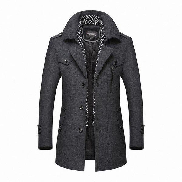 Men's Classic Trench Coat - Double-Breasted with Button Closure and Side Pockets