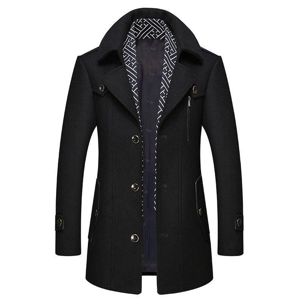 Men's Classic Trench Coat - Double-Breasted with Button Closure and Side Pockets