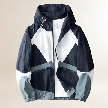 Men's Colorblock Rain Jacket with Adjustable Hood and Zip Pockets - Regular Fit
