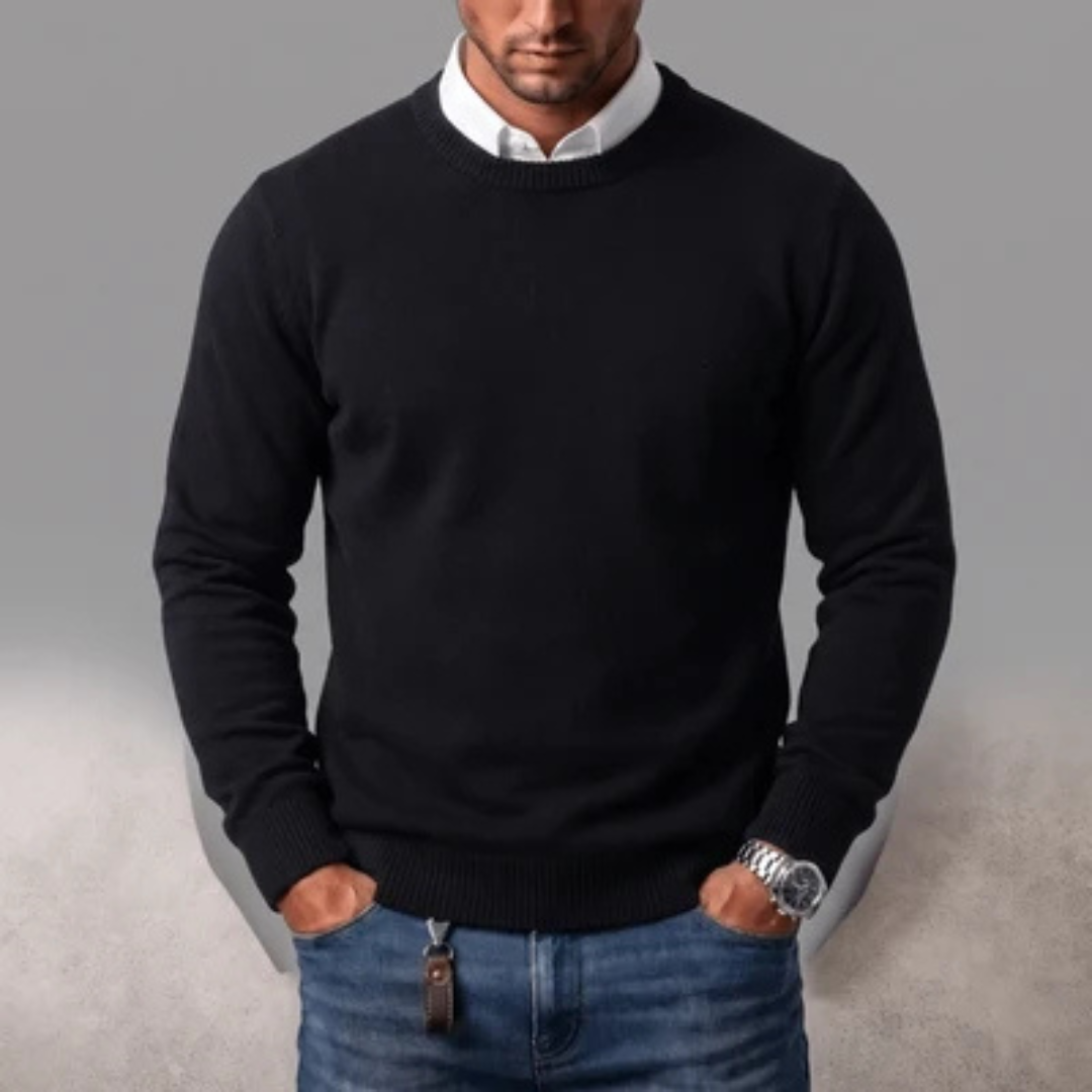 Men's Crew-Neck Pullover Sweater, Long Sleeve with Ribbed Collar, Cuffs & Hem, Regular Fit