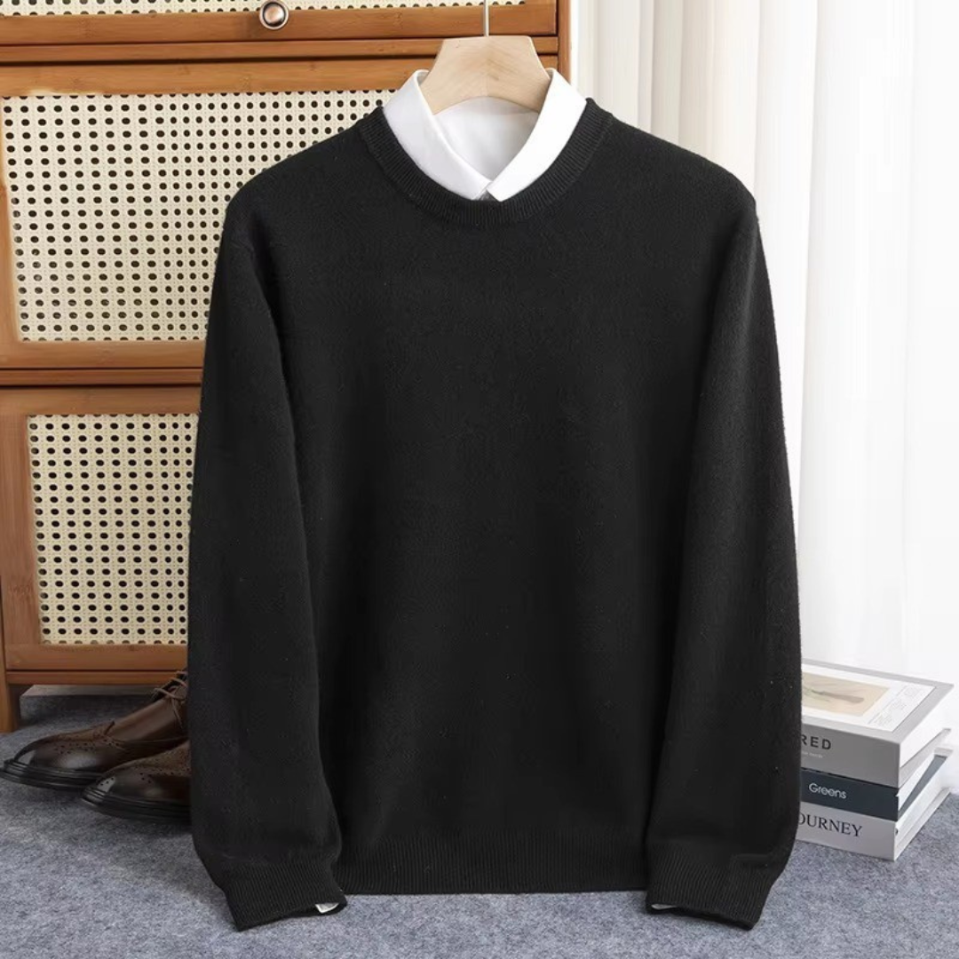 Men's Crew-Neck Pullover Sweater, Long Sleeve with Ribbed Collar, Cuffs & Hem, Regular Fit