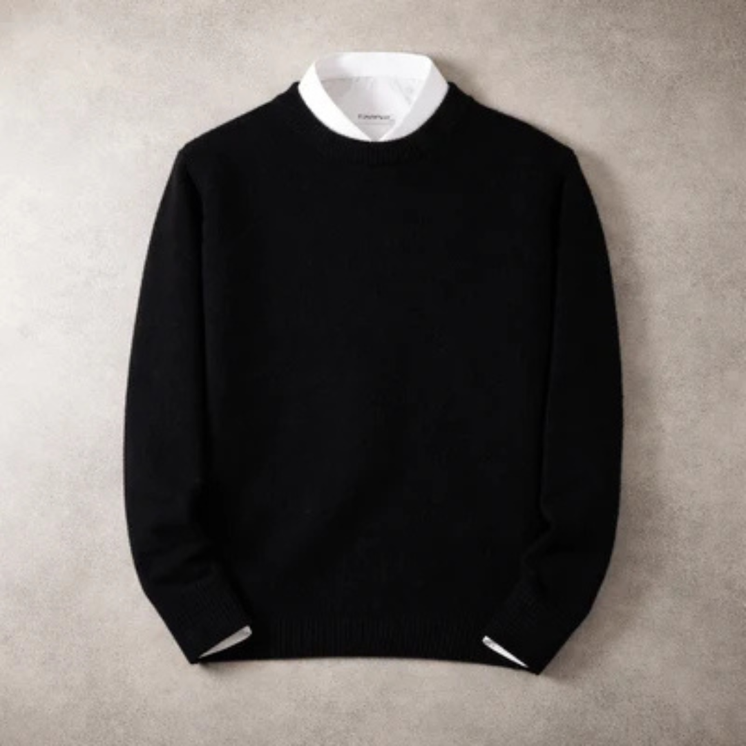 Men's Crew-Neck Pullover Sweater, Long Sleeve with Ribbed Collar, Cuffs & Hem, Regular Fit