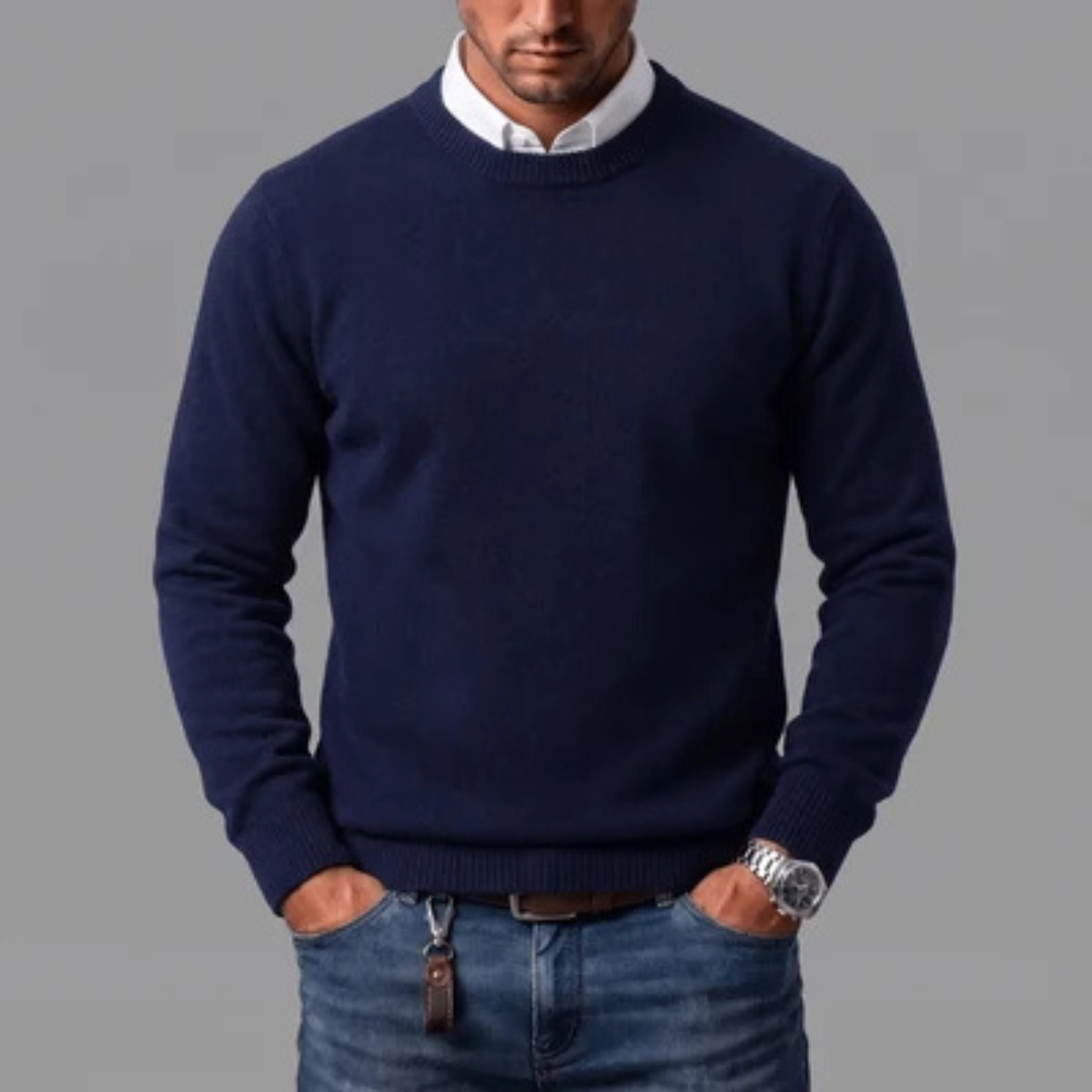 Men's Crew-Neck Pullover Sweater, Long Sleeve with Ribbed Collar, Cuffs & Hem, Regular Fit