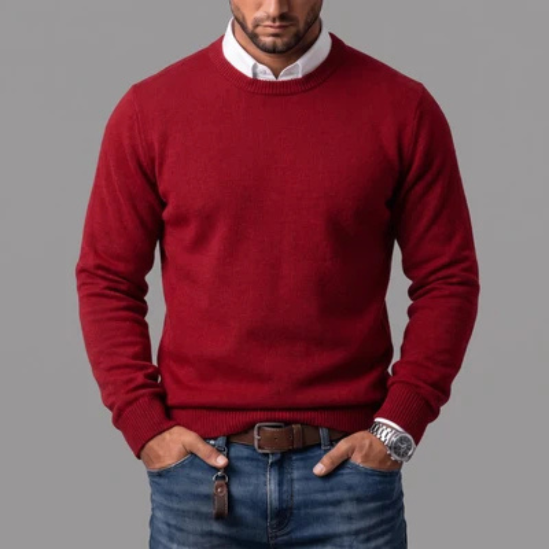 Men's Crew-Neck Pullover Sweater, Long Sleeve with Ribbed Collar, Cuffs & Hem, Regular Fit