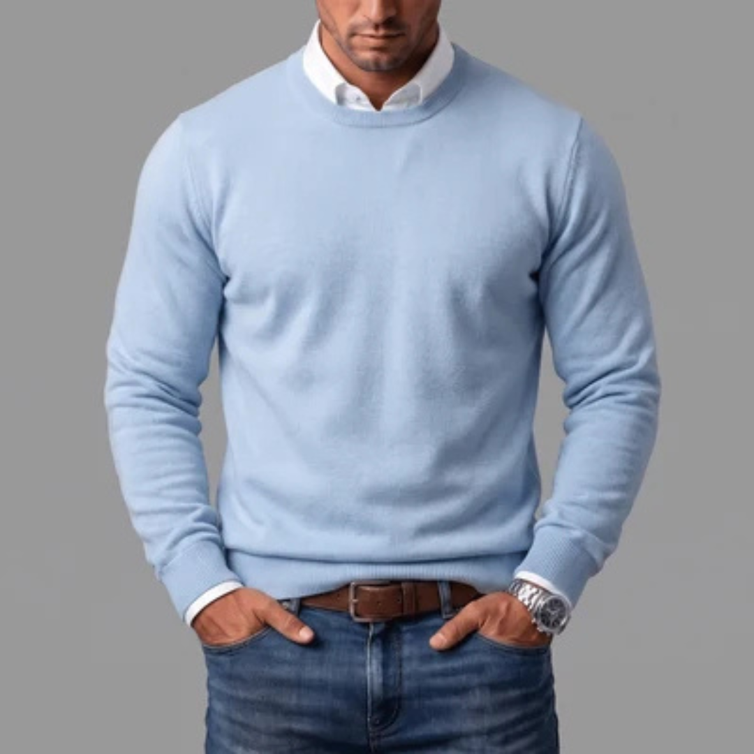 Men's Crew-Neck Pullover Sweater, Long Sleeve with Ribbed Collar, Cuffs & Hem, Regular Fit