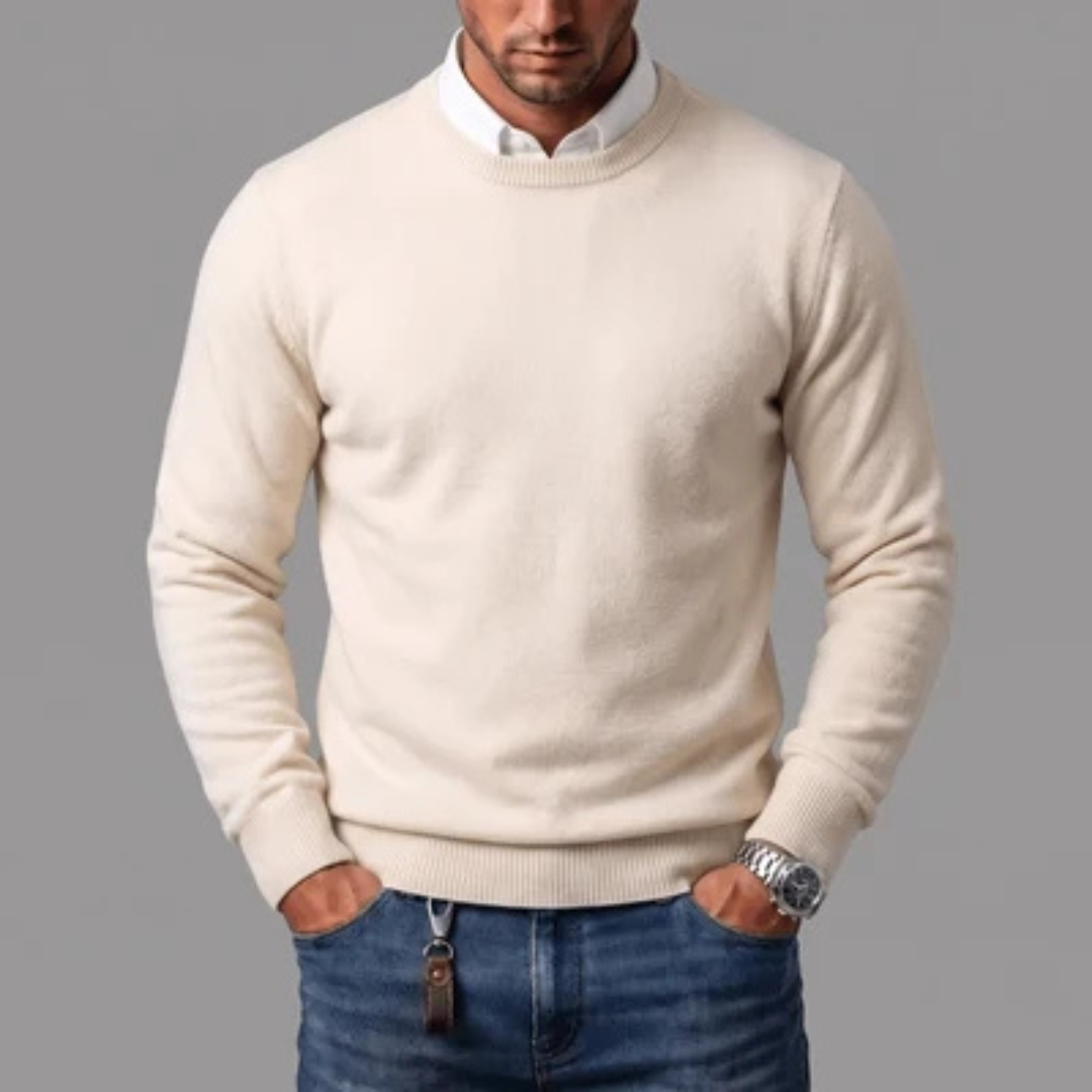 Men's Crew-Neck Pullover Sweater, Long Sleeve with Ribbed Collar, Cuffs & Hem, Regular Fit