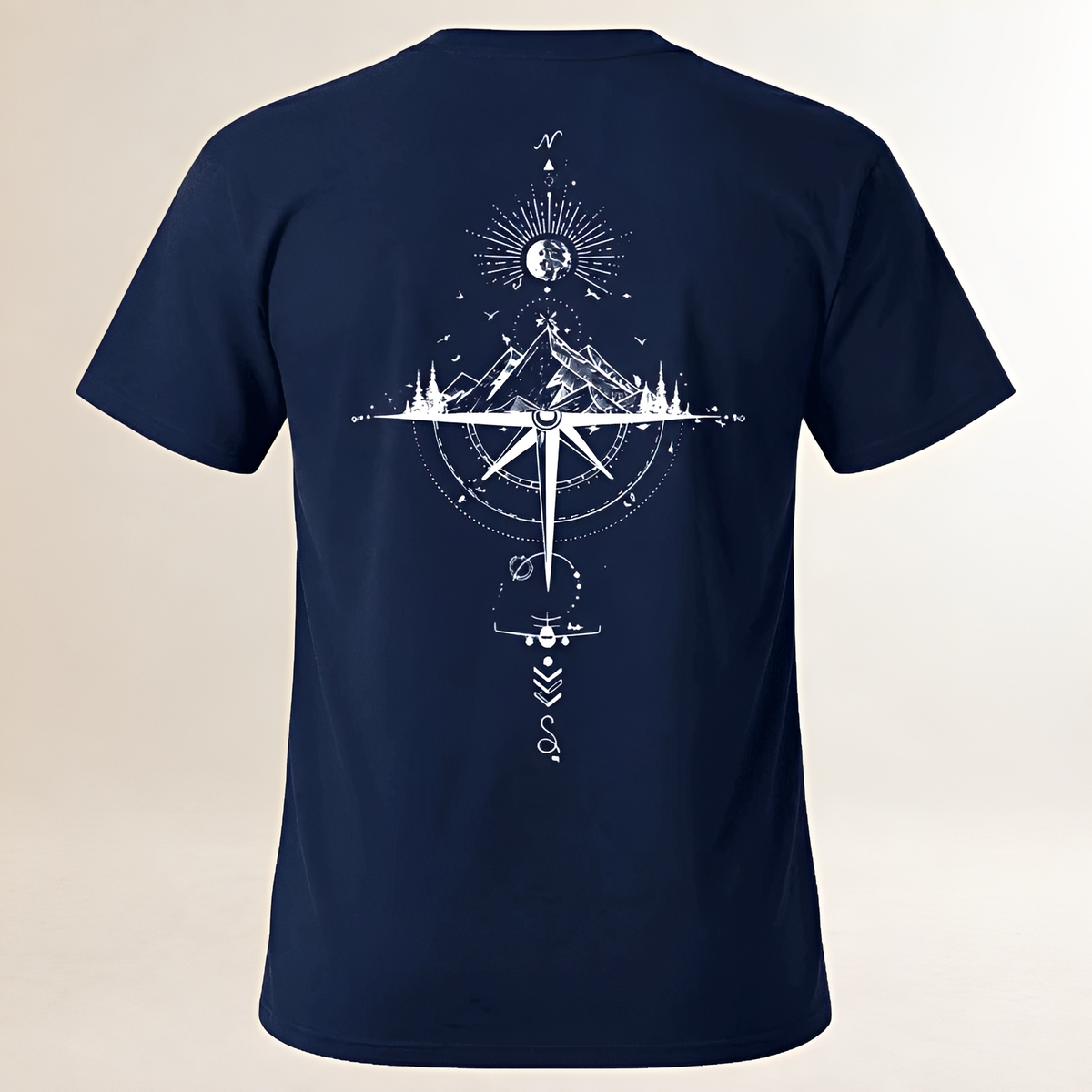 Men's Crew Neck Short Sleeve T-Shirt with Compass & Mountain Back Graphic, Regular Fit