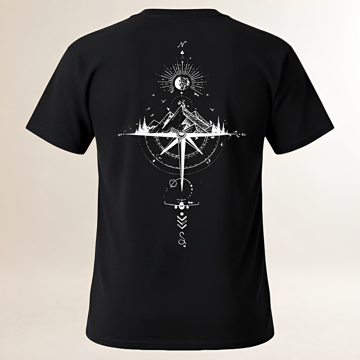 Men's Crew Neck Short Sleeve T-Shirt with Compass & Mountain Back Graphic, Regular Fit