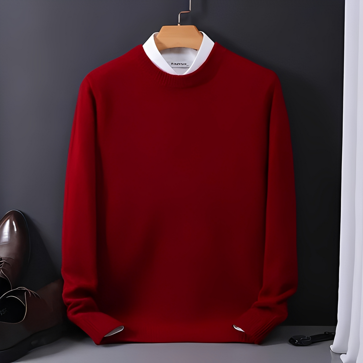 Men's Crew Neck Sweater, Long Sleeve, Regular Fit, Ribbed Collar & Hem