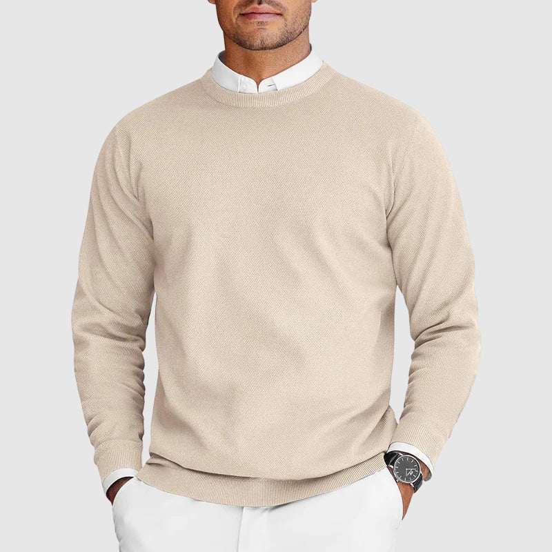 Men's Crew Neck Sweater with Textured Design and Classic Fit