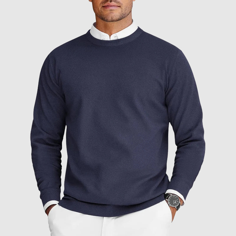 Men's Crew Neck Sweater with Textured Design and Classic Fit