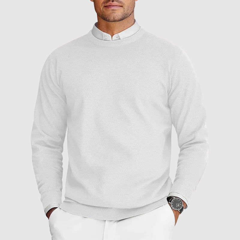 Men's Crew Neck Sweater with Textured Design and Classic Fit