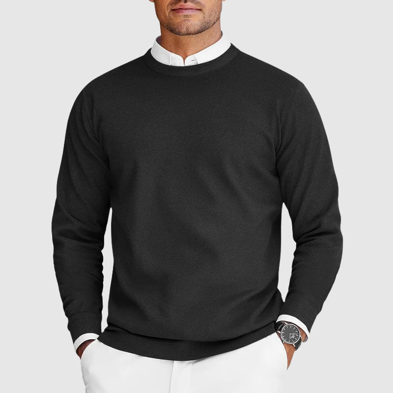 Men's Crew Neck Sweater with Textured Design and Classic Fit