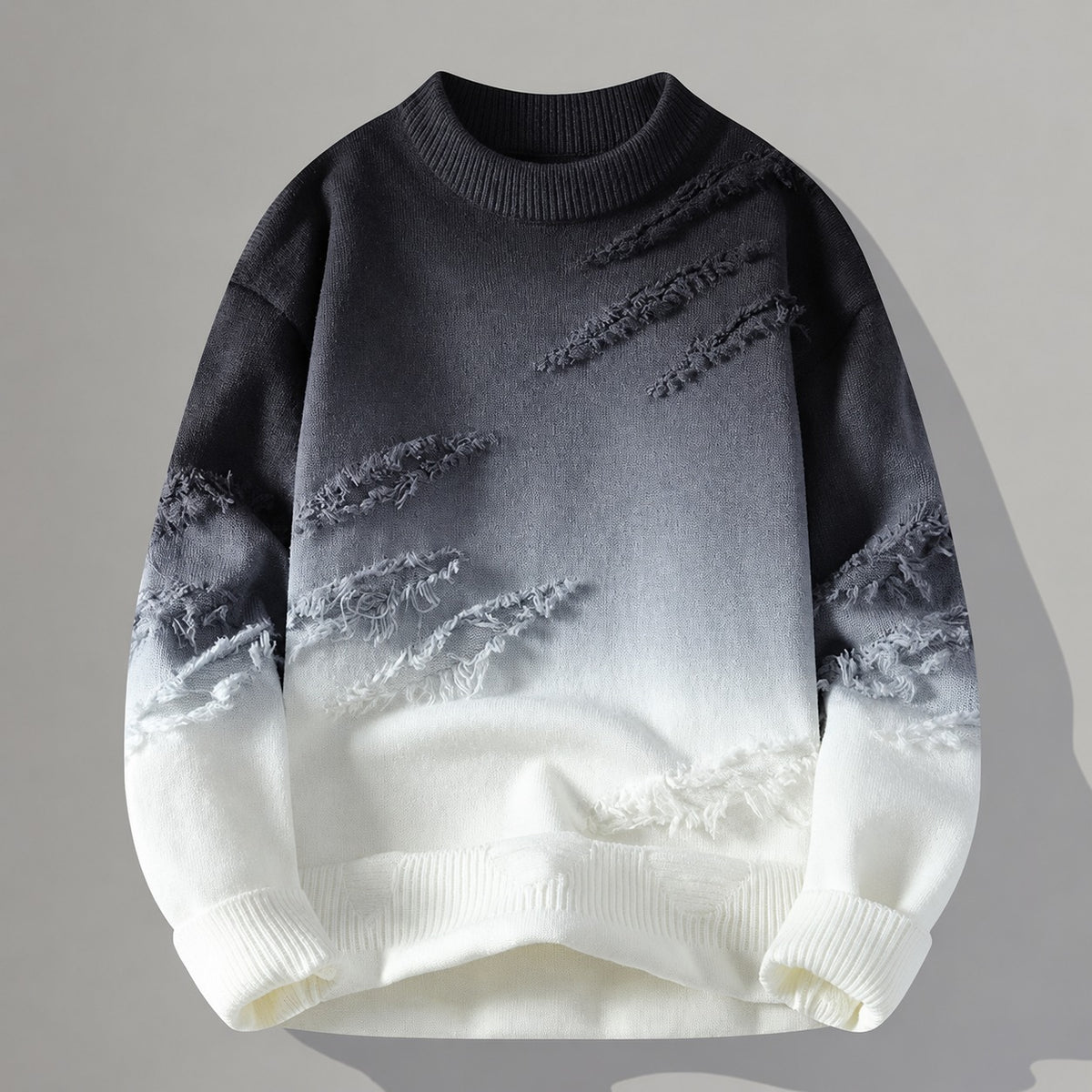 Men's Distressed Pullover - Tonal Gradient with Frayed Detailing