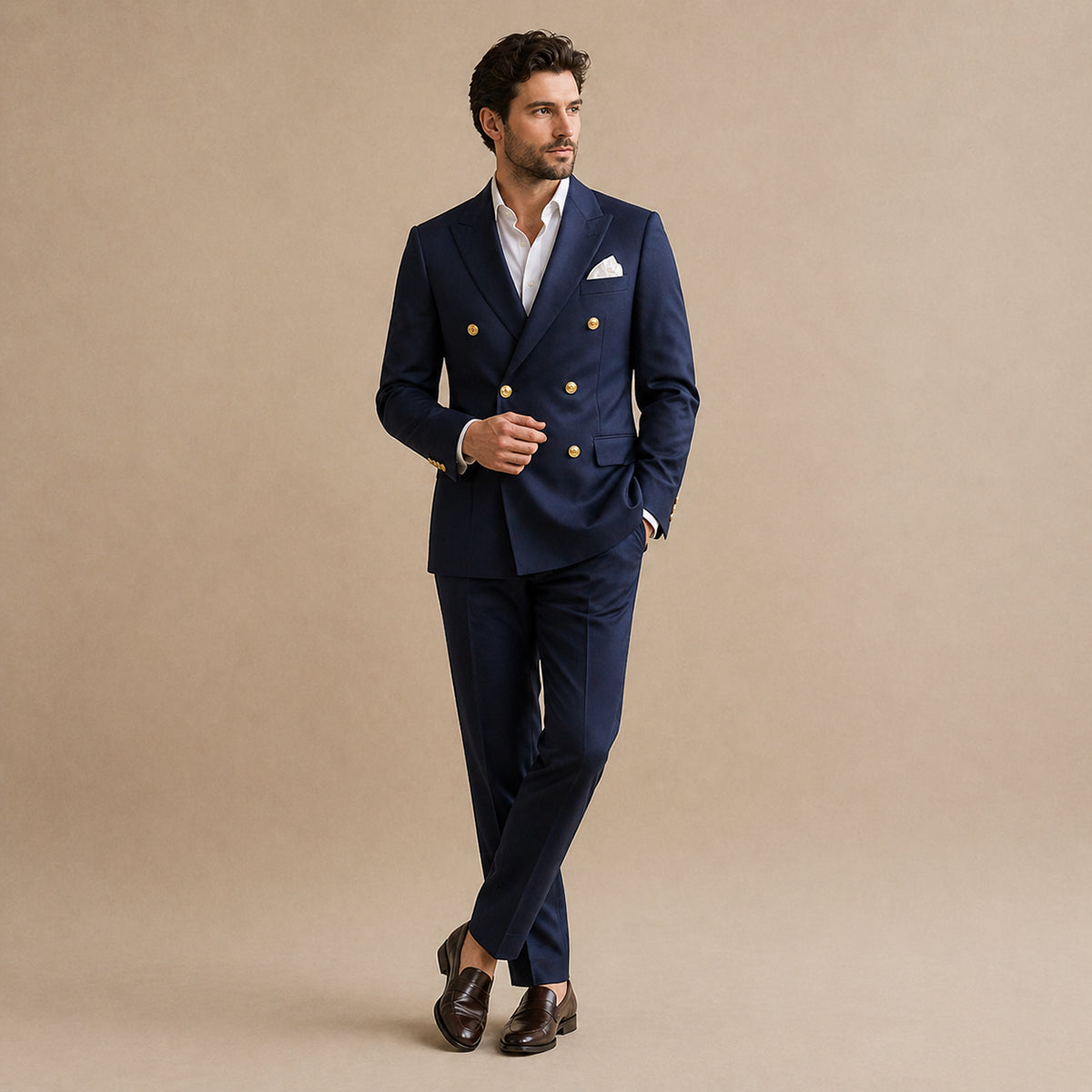 Men's Double Breasted Suit - Tailored Fit Formal Jacket and Trousers Set