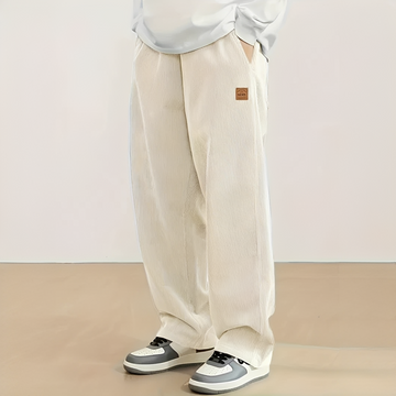 Men's Drawstring Pants, Relaxed Straight Leg, Ribbed Texture, Side and Back Pockets