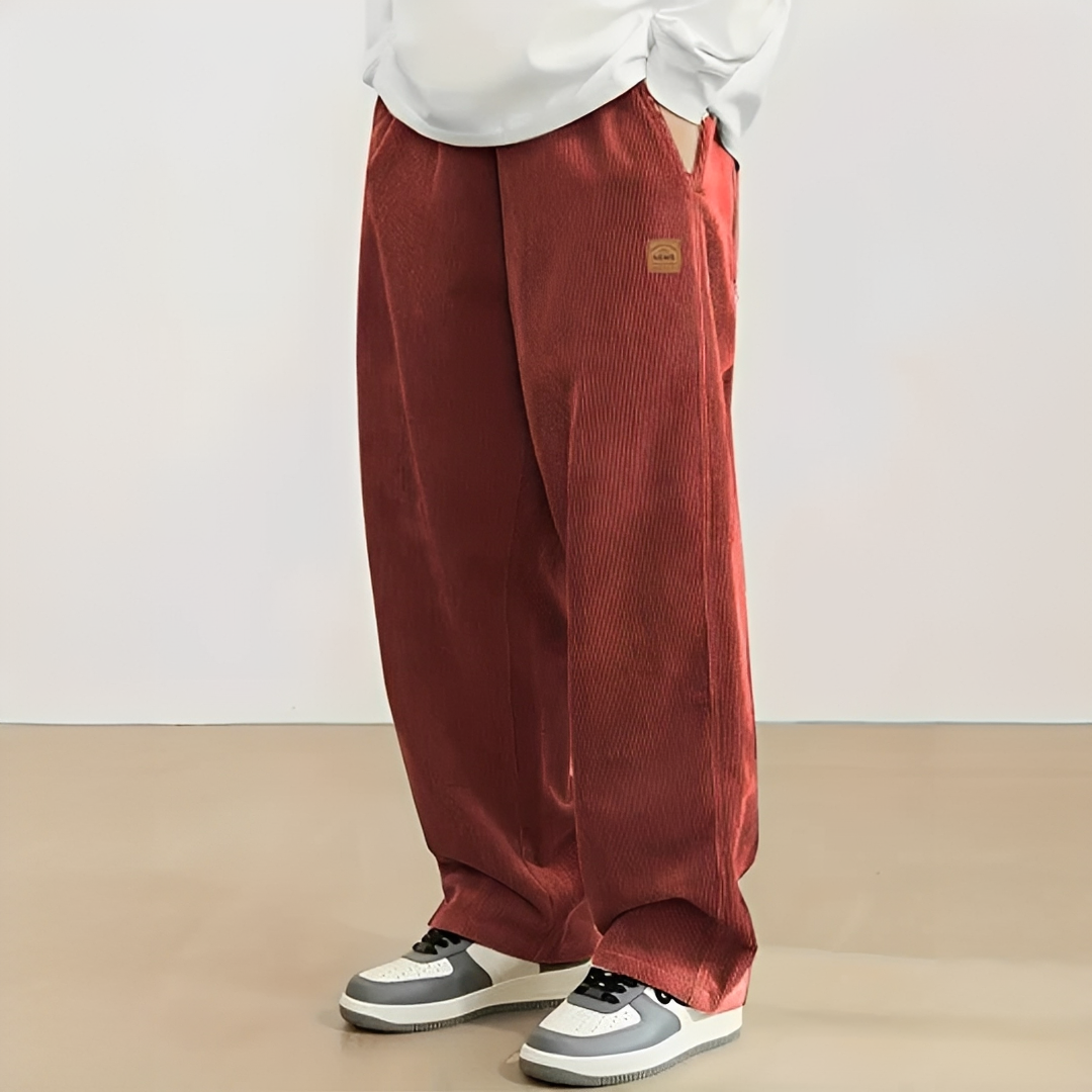 Men's Drawstring Pants, Relaxed Straight Leg, Ribbed Texture, Side and Back Pockets