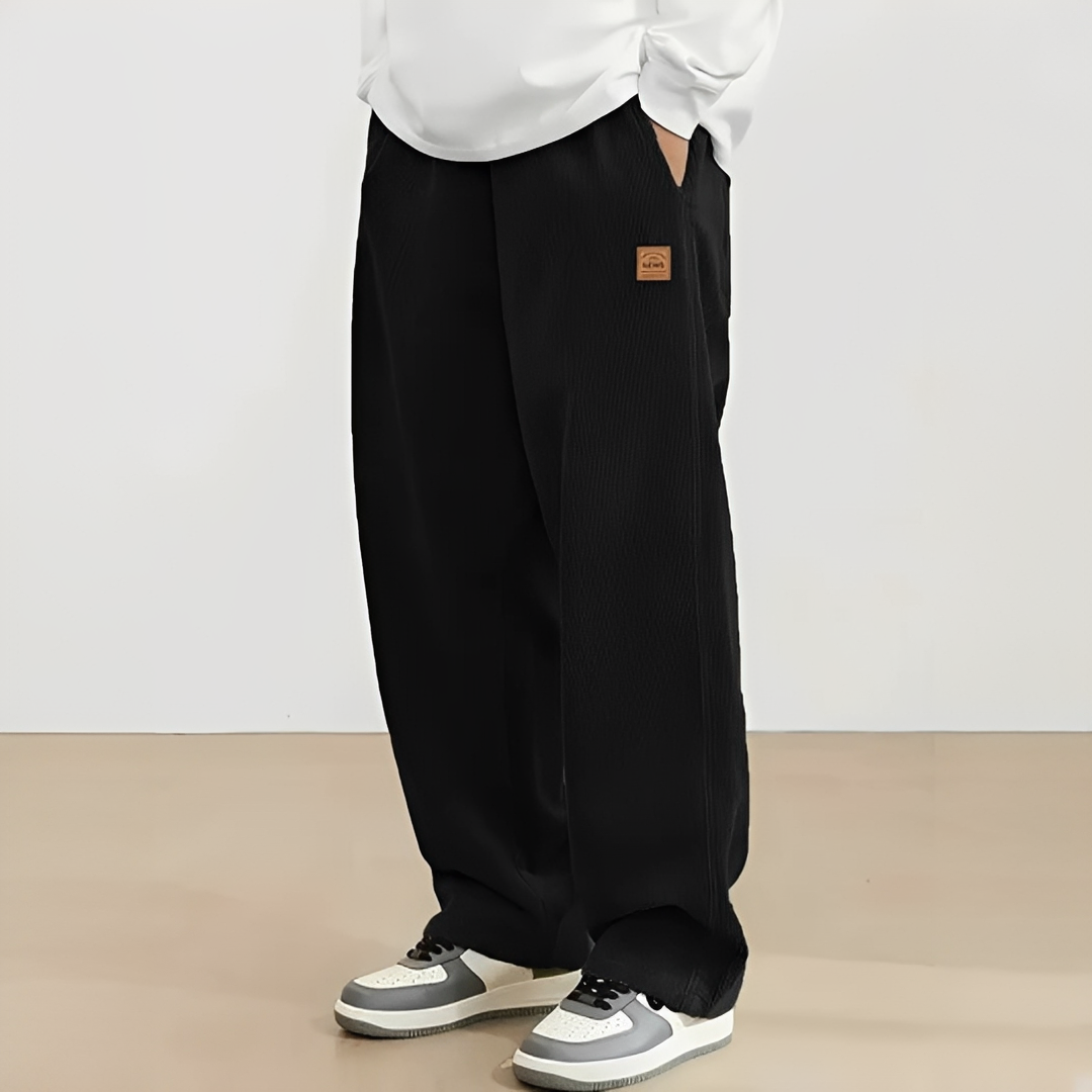Men's Drawstring Pants, Relaxed Straight Leg, Ribbed Texture, Side and Back Pockets