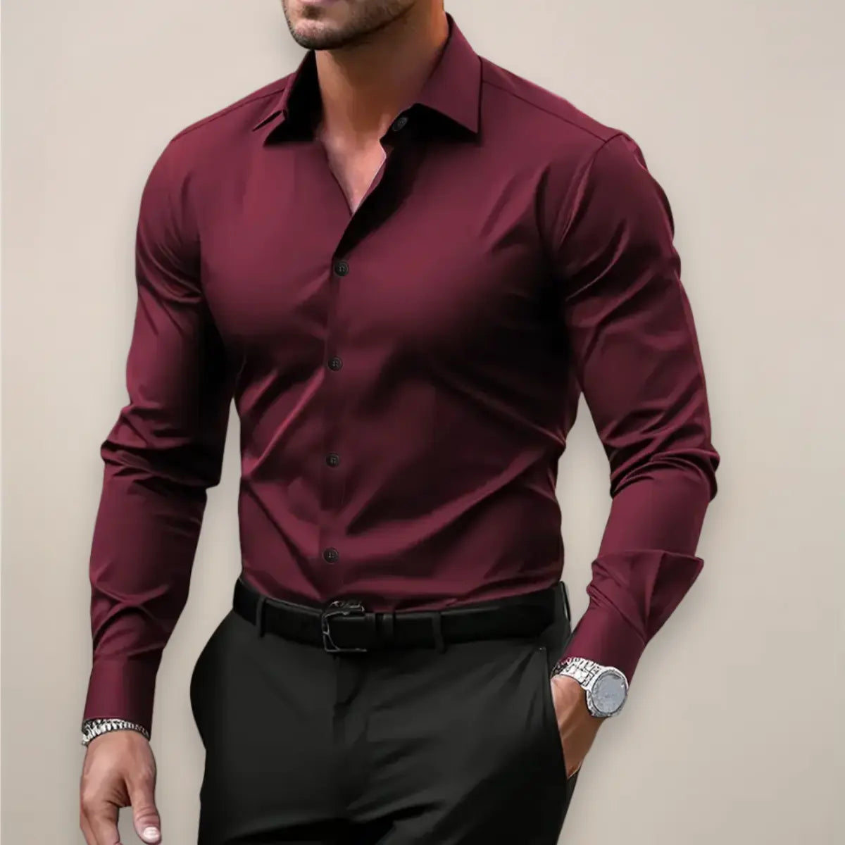 Men's Dress Shirt - Long Sleeve with Button Closure and Slim Fit