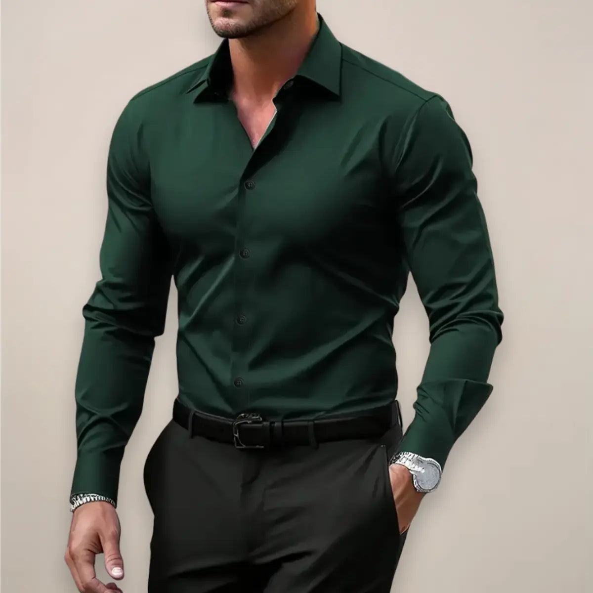 Men's Dress Shirt - Long Sleeve with Button Closure and Slim Fit