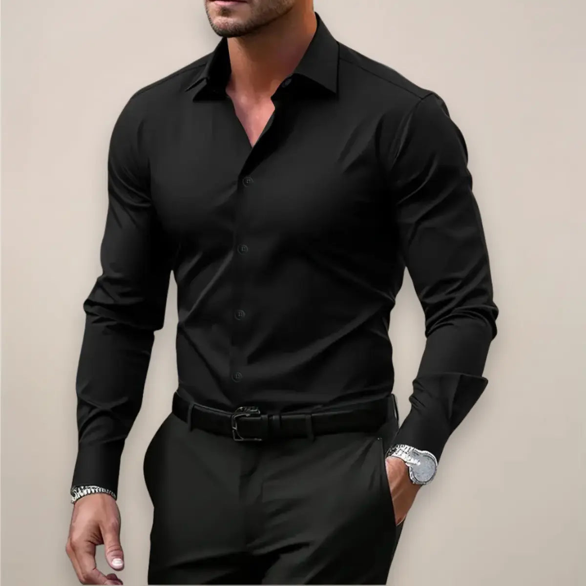 Men's Dress Shirt - Long Sleeve with Button Closure and Slim Fit