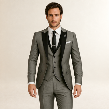 Men's Formal Three-Piece Suit - Slim Fit with Peak Lapels and Waistcoat