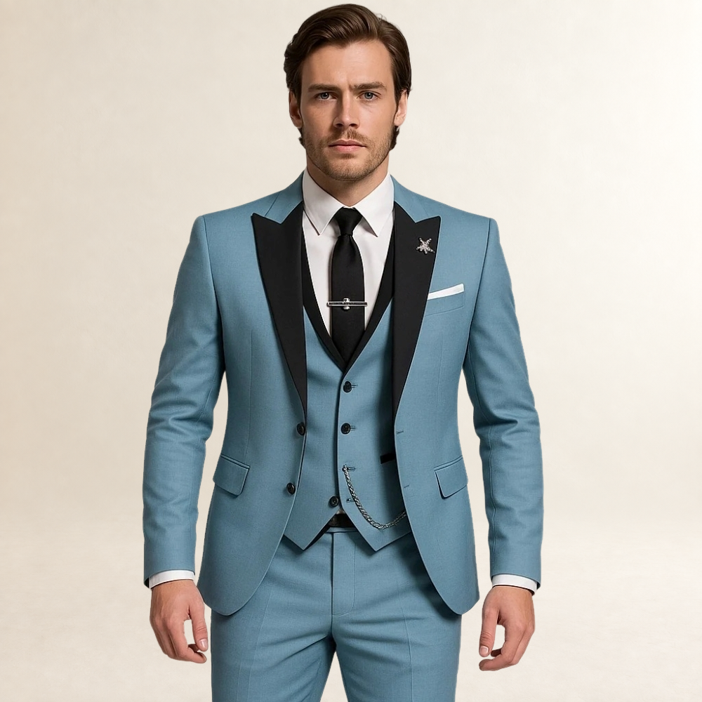 Men's Formal Three-Piece Suit - Slim Fit with Peak Lapels and Waistcoat