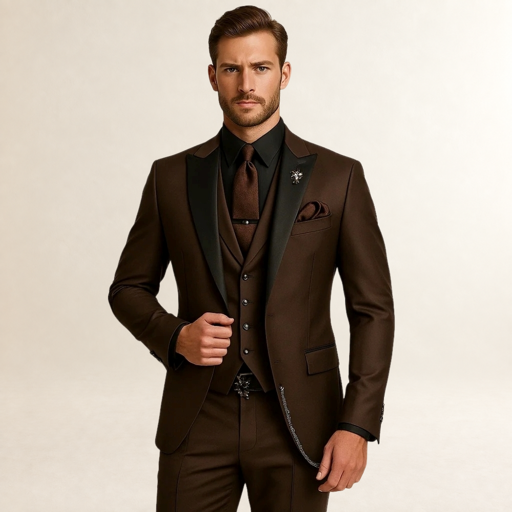 Men's Formal Three-Piece Suit - Slim Fit with Peak Lapels and Waistcoat