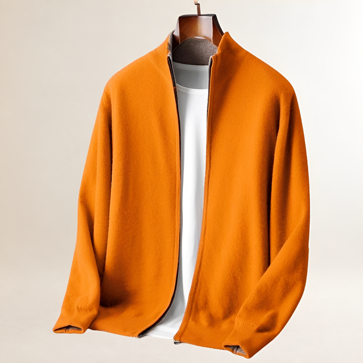 Men's Full-Zip Cardigan with Stand Collar, Ribbed Hem and Cuffs