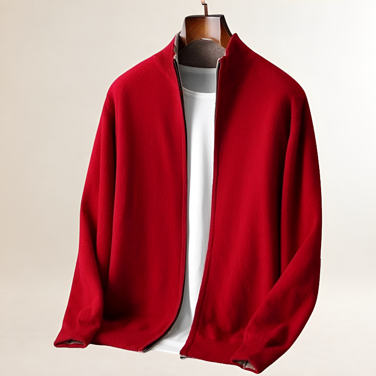 Men's Full-Zip Cardigan with Stand Collar, Ribbed Hem and Cuffs