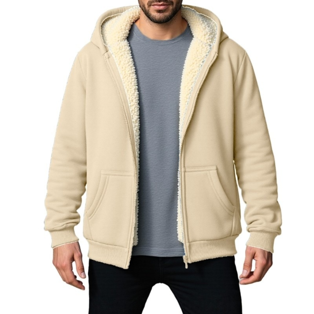 Men's Full-Zip Hooded Jacket with Drawstring Hood and Kangaroo Pockets