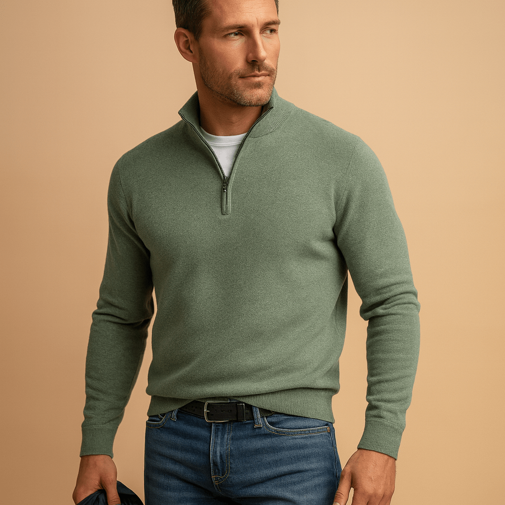 Men's Half-Zip Mock-Neck Sweater, Long Sleeve Relaxed Fit