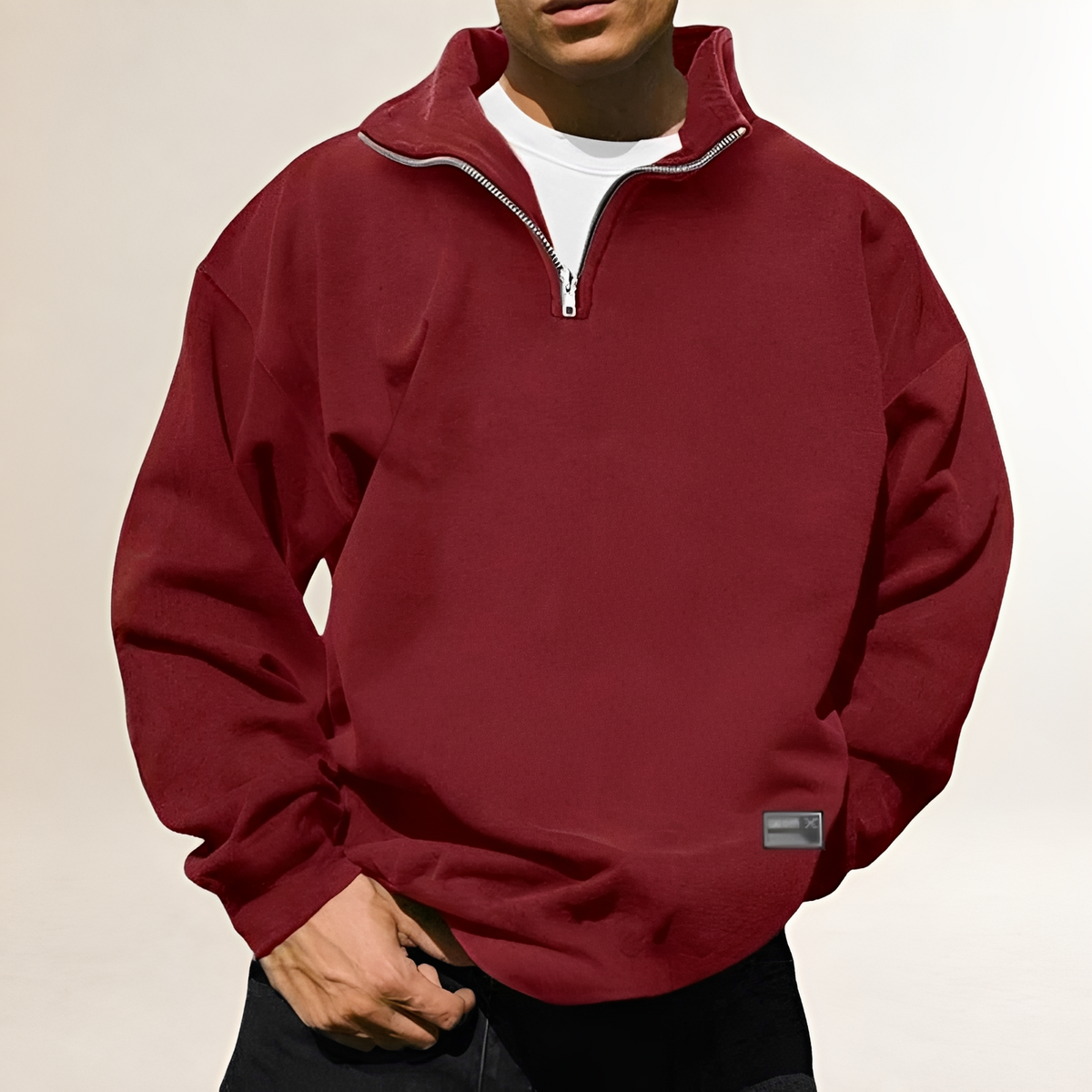 Men's Half-Zip Pullover Sweatshirt with Stand Collar - Relaxed Fit