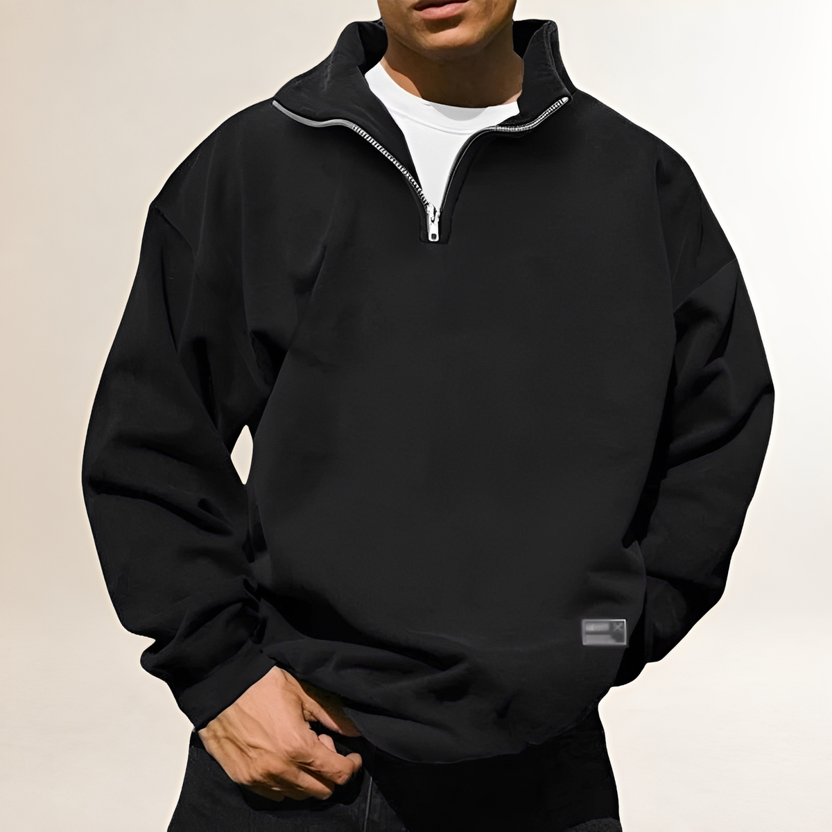 Men's Half-Zip Pullover Sweatshirt with Stand Collar - Relaxed Fit