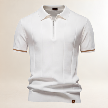 Men's Half-Zip Short-Sleeve Polo Shirt, Vertical Seam Detail, Tailored Fit