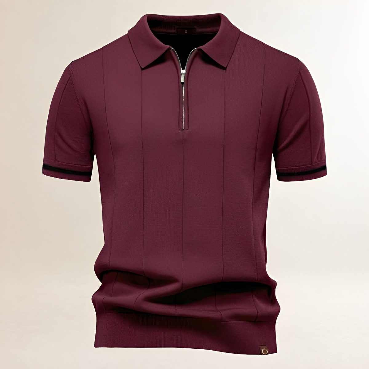 Men's Half-Zip Short-Sleeve Polo Shirt, Vertical Seam Detail, Tailored Fit