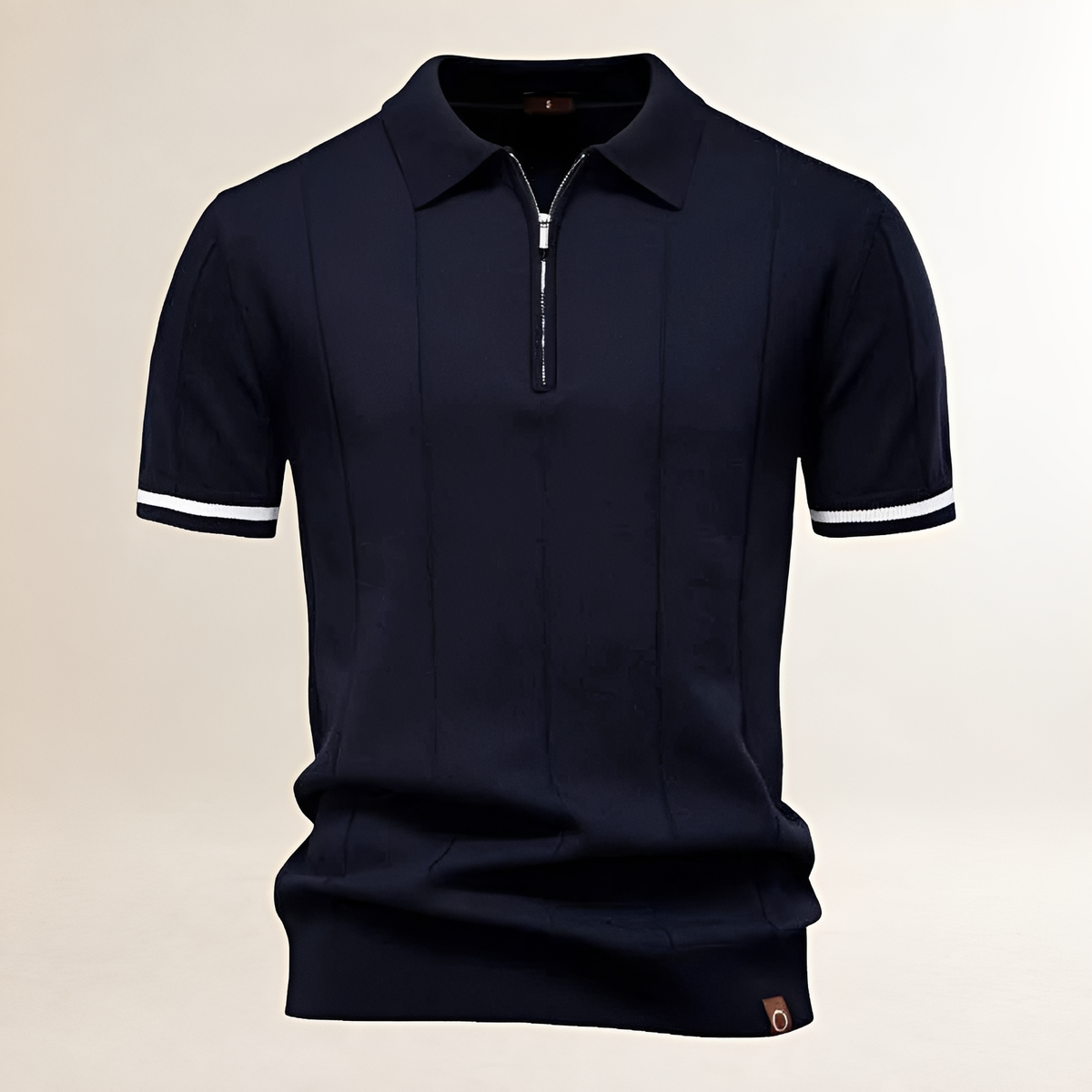 Men's Half-Zip Short-Sleeve Polo Shirt, Vertical Seam Detail, Tailored Fit